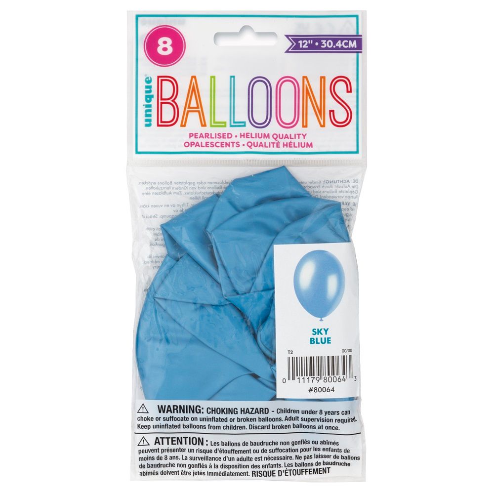 Unique - Balloon - 8pcs - 12-Inch - Pearl Sky Blue