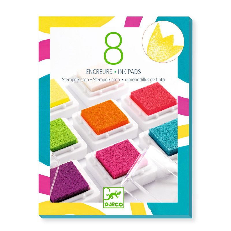 Djeco - Stamp Art - 8 Vibrant Pop Colors Ink Pad Set