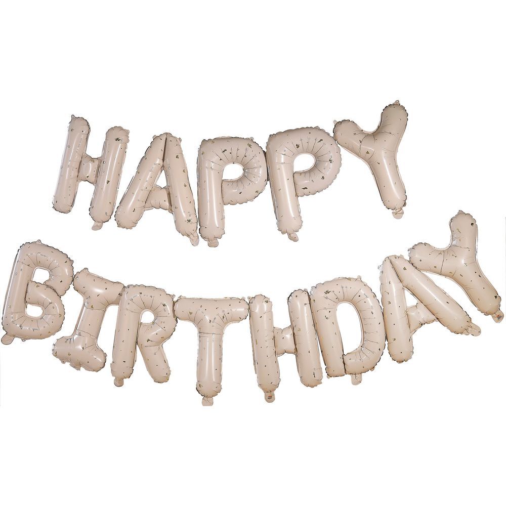 Ginger Ray - Nude & Gold Speckle Happy Birthday Balloon Bunting