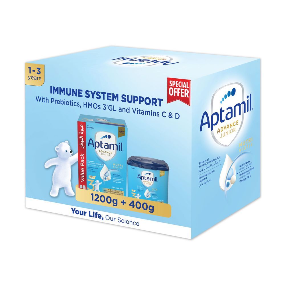 Aptamil - Advance Junior 3 Milk Formula 1-3 Years - Palm Oil Free - Dual Pack of 400g & 1200g