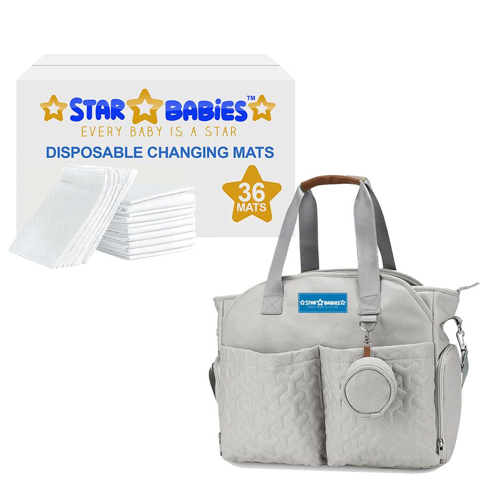 Star Babies - Large Changing Mat - 36pcs With Diaper Bag - White