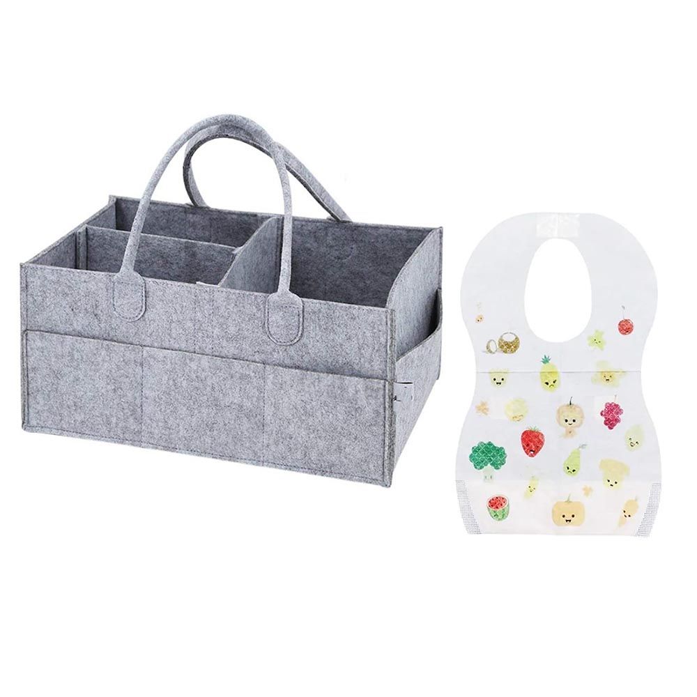 Star Babies - Disposable Bibs - 50pcs With Diaper Caddy - Grey