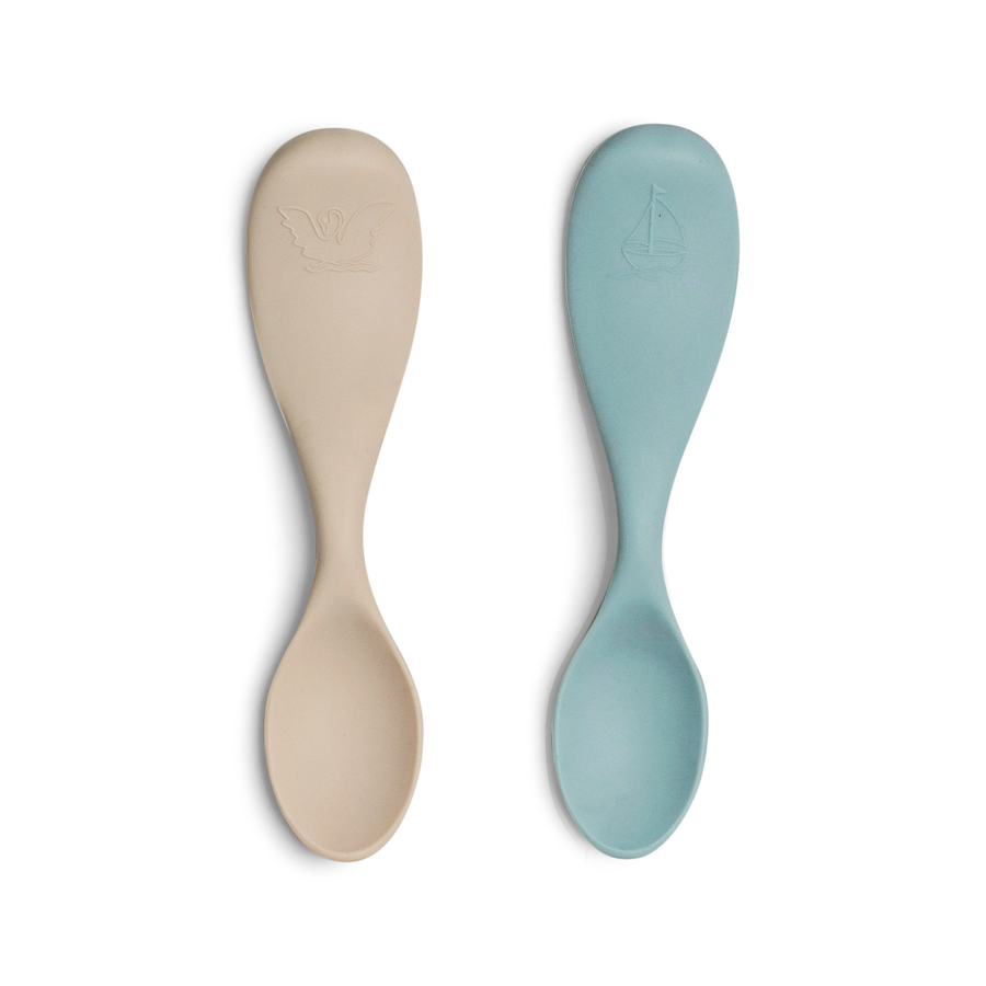 Citron - Silicone Short Feeding Spoon - Grey/Pastel Turquoise - 2pcs