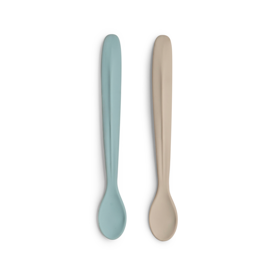 Citron - Silicone Long Feeding Spoon - Grey/Pastel Turquoise - 2pcs