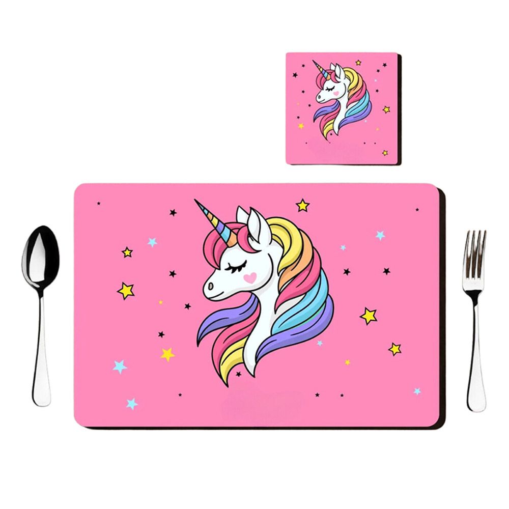 Tiny Tots - Unicorn Theme Rubber Placemat w/ MDF Coaster & Cutlery