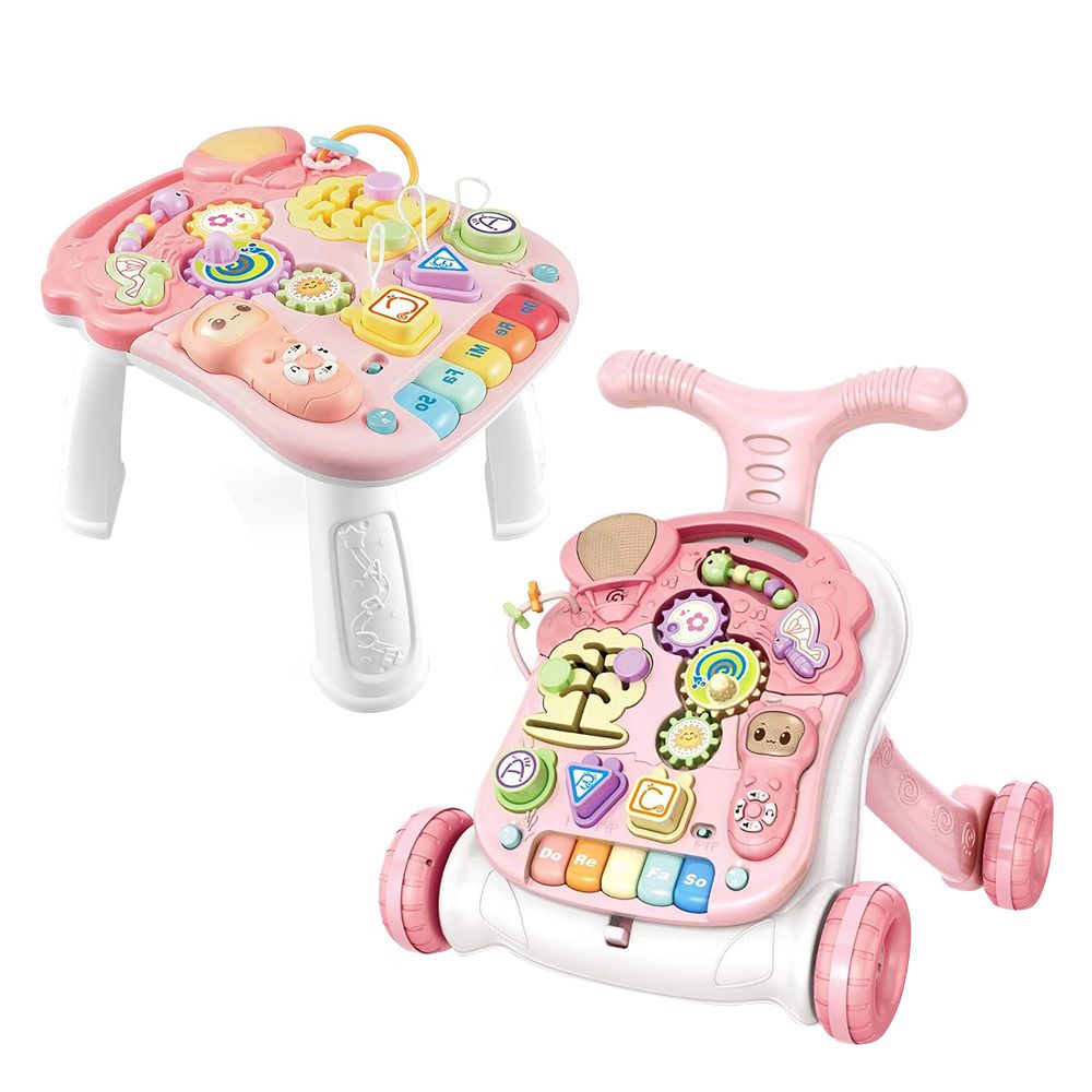 Little Angel - 2-In-1 Baby Musical Activity Walker & Table - Pink