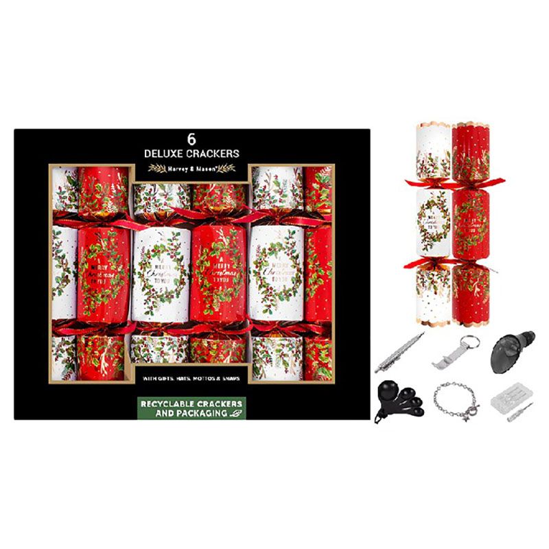 Rsw - Deluxe Wreath & Holly Crackers - 6pcs - 13.5-Inch