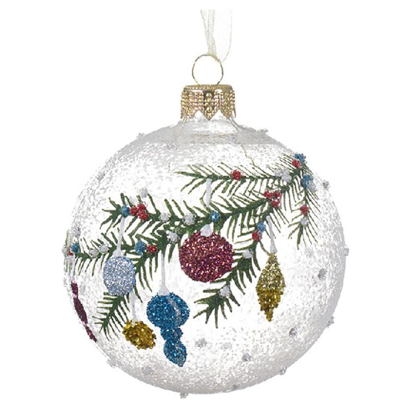 Kaemingk - Bauble Glass Clear Fir Branches - 8 cm