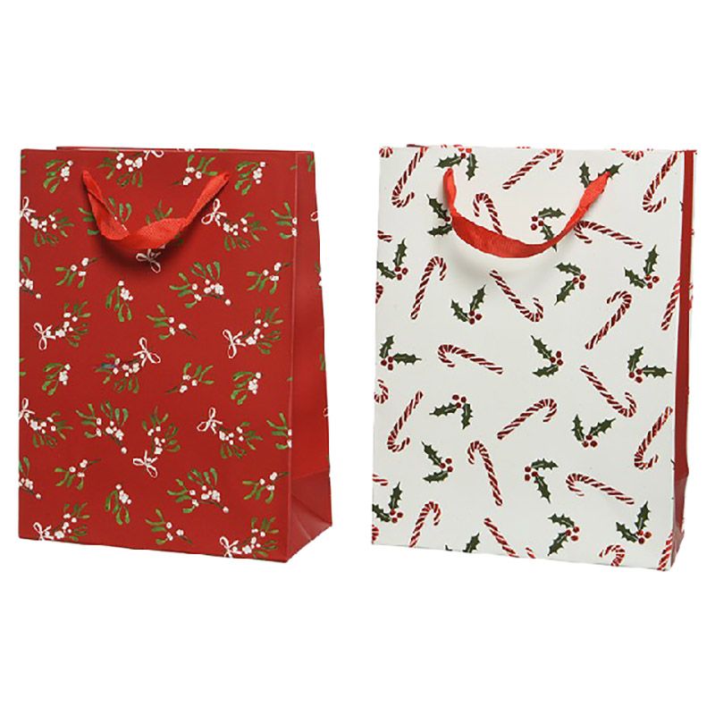 Kaemingk - Paper Gift Bag w/ Candy Cane Handle - 42 cm - Style May Vary