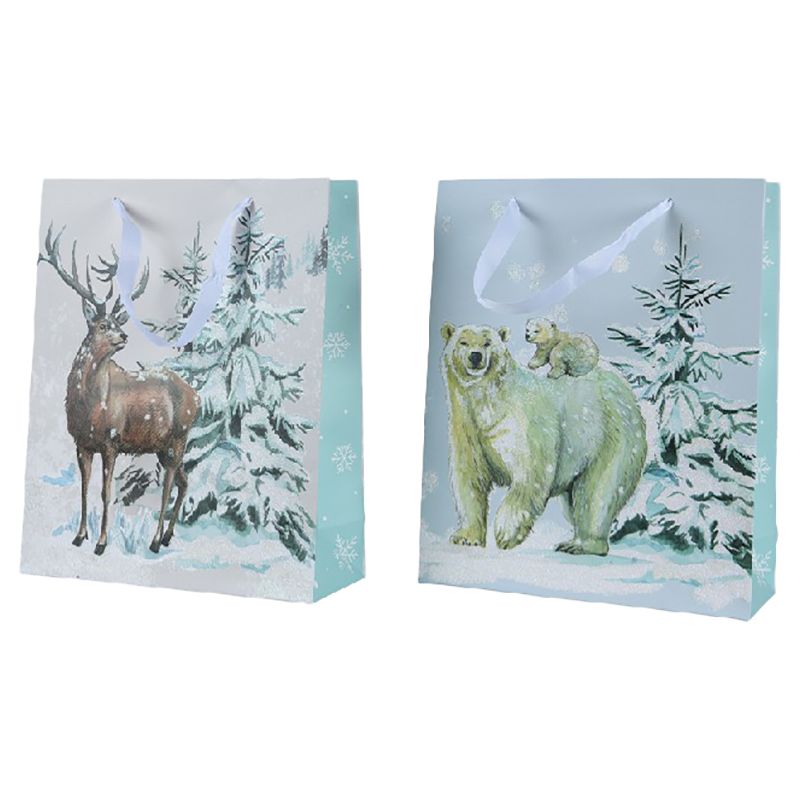 Kaemingk - Paper Gift Bag w/ Handle - 42 cm - Deer & Polar Bear - Style May Vary