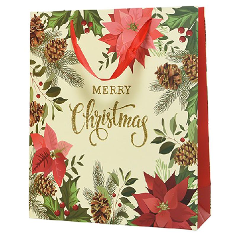 Kaemingk - Paper Rectangular Gift Bag w/ Handle - 48 cm - Poinsettia