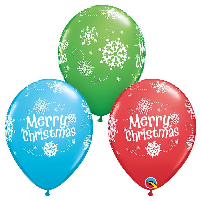 Qualatex - Latex Balloon Merry Christmas Snowflakes - 25pcs - 11 Inch