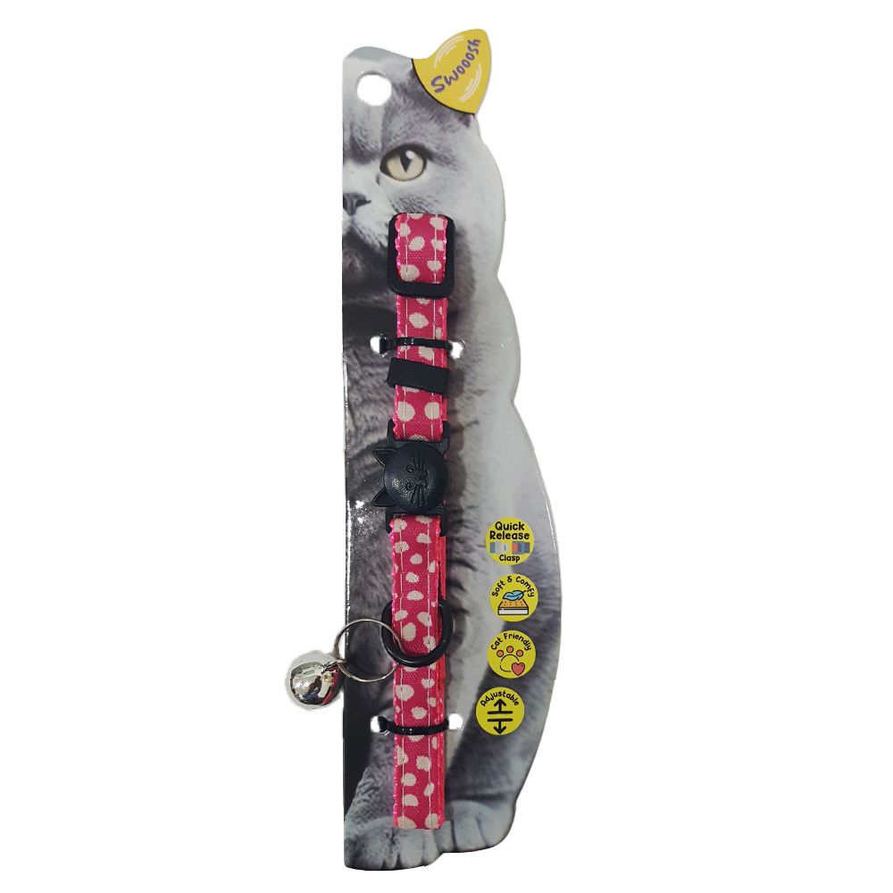 Nutrapet - Swooosh The Polka Nylon Safe Cat Collar - Pink