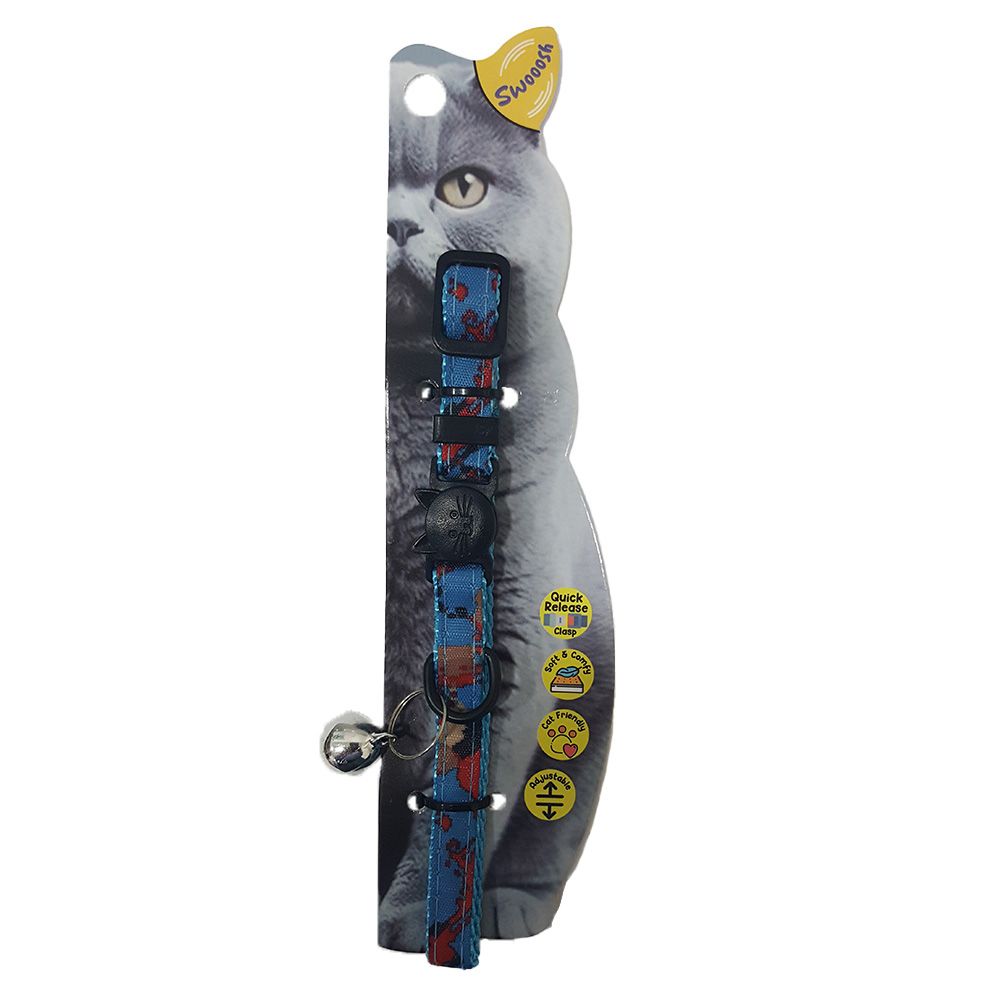 Nutrapet - Swooosh Raining Colors Nylon Safe Cat Collar - Blue