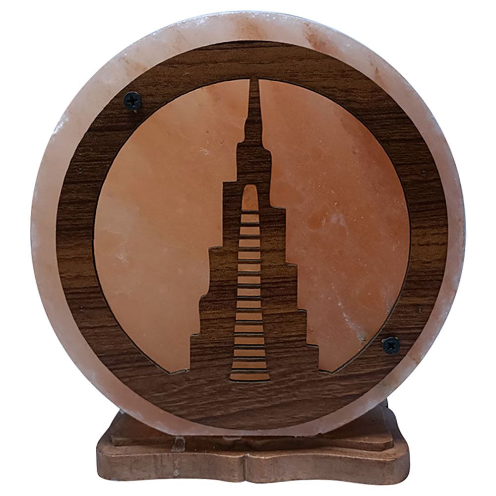 Himalayan Salt - Natural Lamp w/ Wood Base - Dubai Burj Khalifa