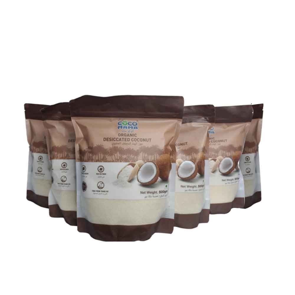 Coco Mama - Organic Desiccated Coconut - 500 g - Pack of 6