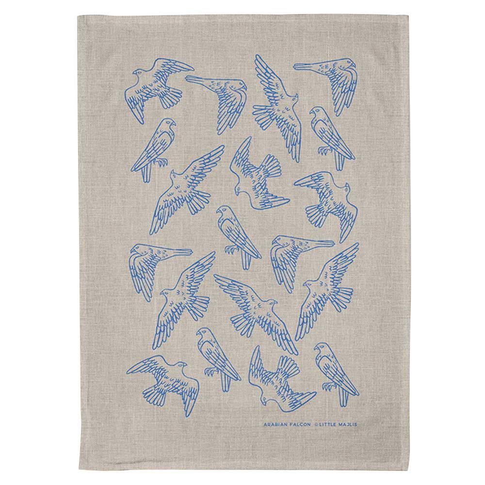 Little Majlis - Falcon Printed Linen Tea Towel - Blue