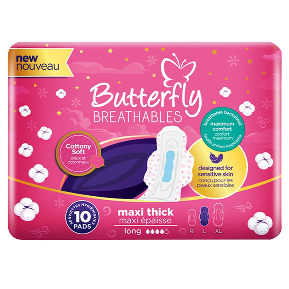 Butterfly - Breathable Cottony Maxi Thick Soft Pads Large - 10pcs