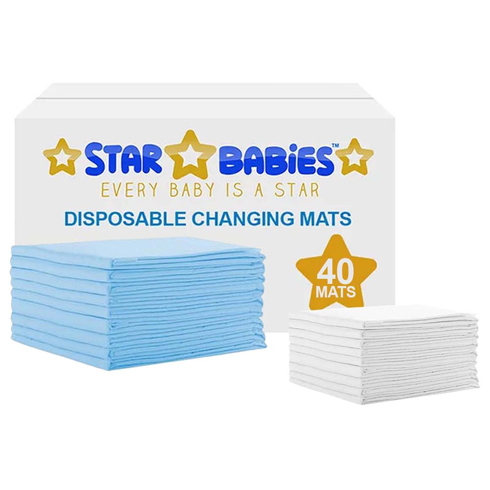 Star Babies - Disposable Changing Mat - Blue - 40pcs With Changing Mat - White - 10pcs