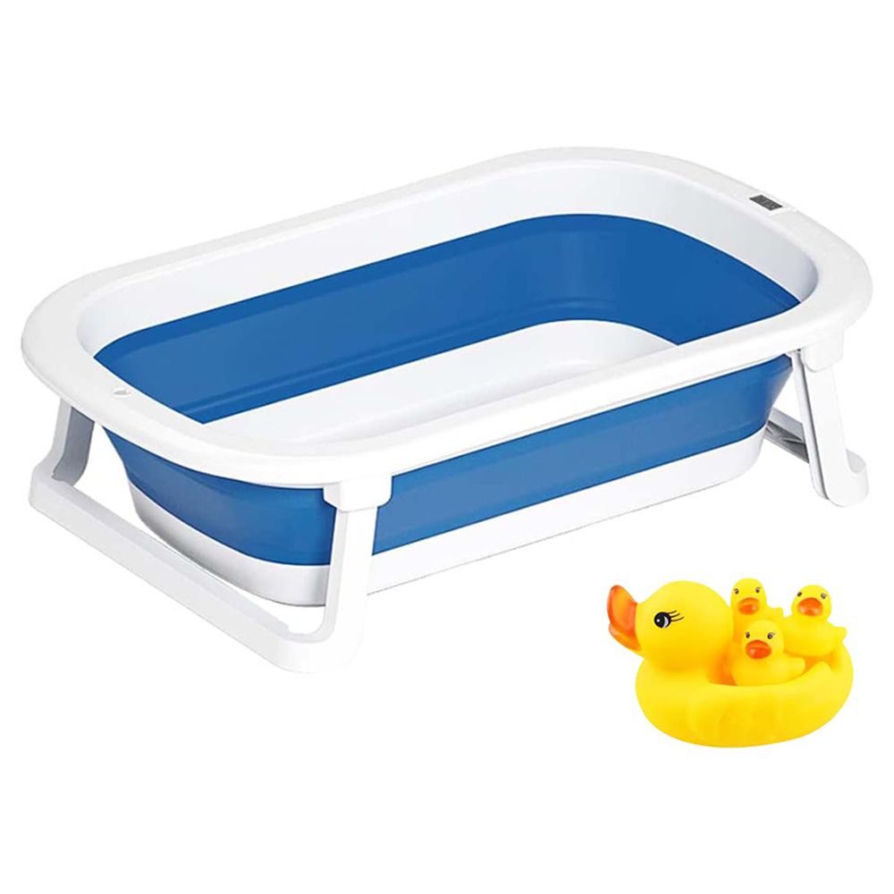 Star Babies - Foldable Bathtub - Blue With Rubber Duck Toy - Yellow - 4pcs