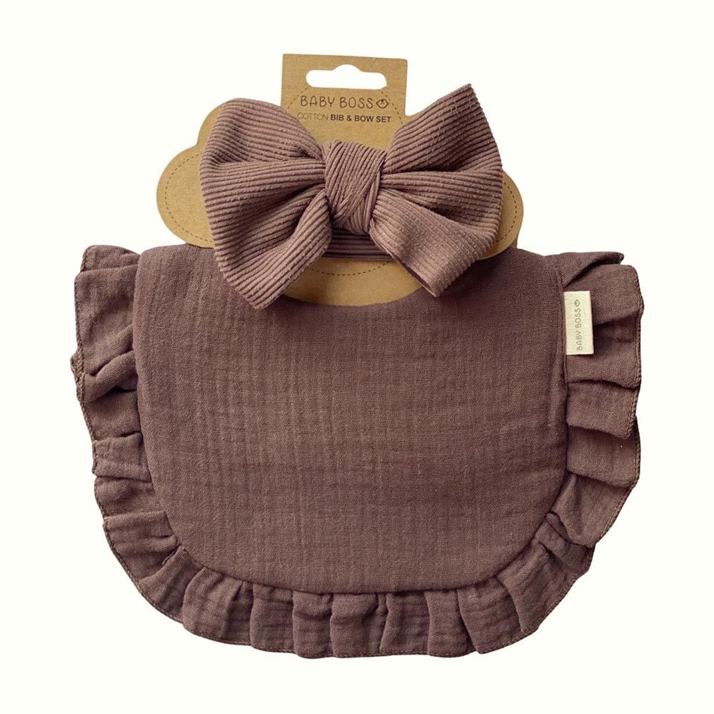 Baby Boss - Cotton Bib And Headband Bow Set - Brown