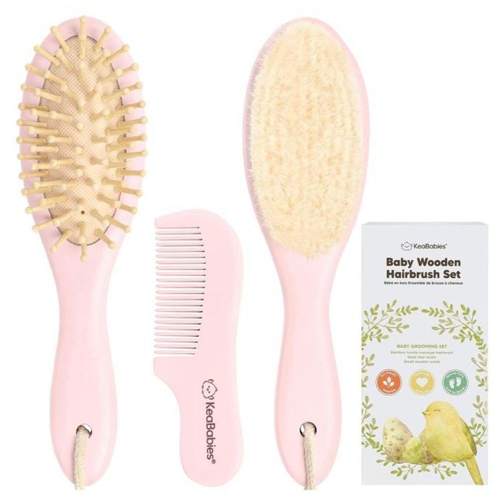 Keababies - Baby Hair Brush And Comb Set - Oval - Blush