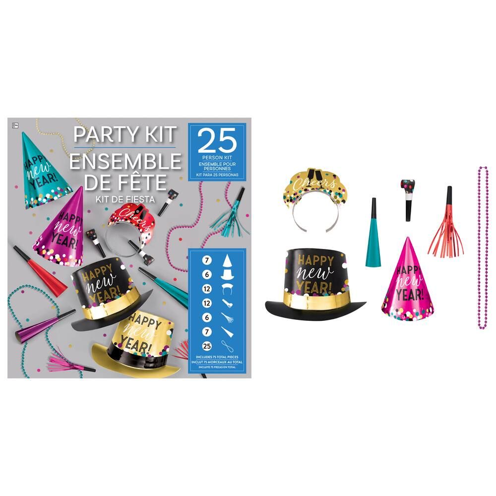 Party Centre - New Years Eve Color Confetti Party Kits For 25 People - 75pcs