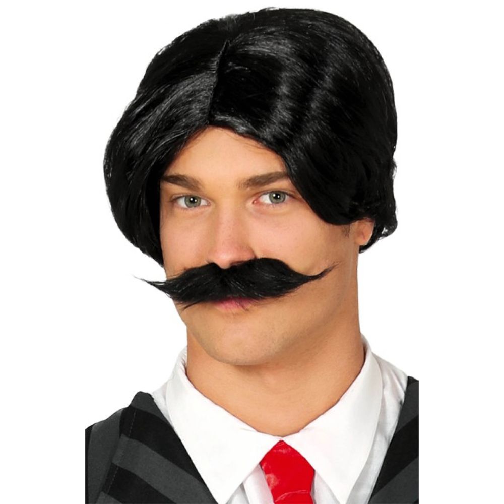 Fiestas Guirca - Synthetic Wig With Moustache - Black - 2pcs