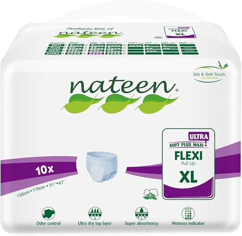 Nateen - Flexi Ultra Pull Up Adult Diaper Pants - 10 Pcs - XL