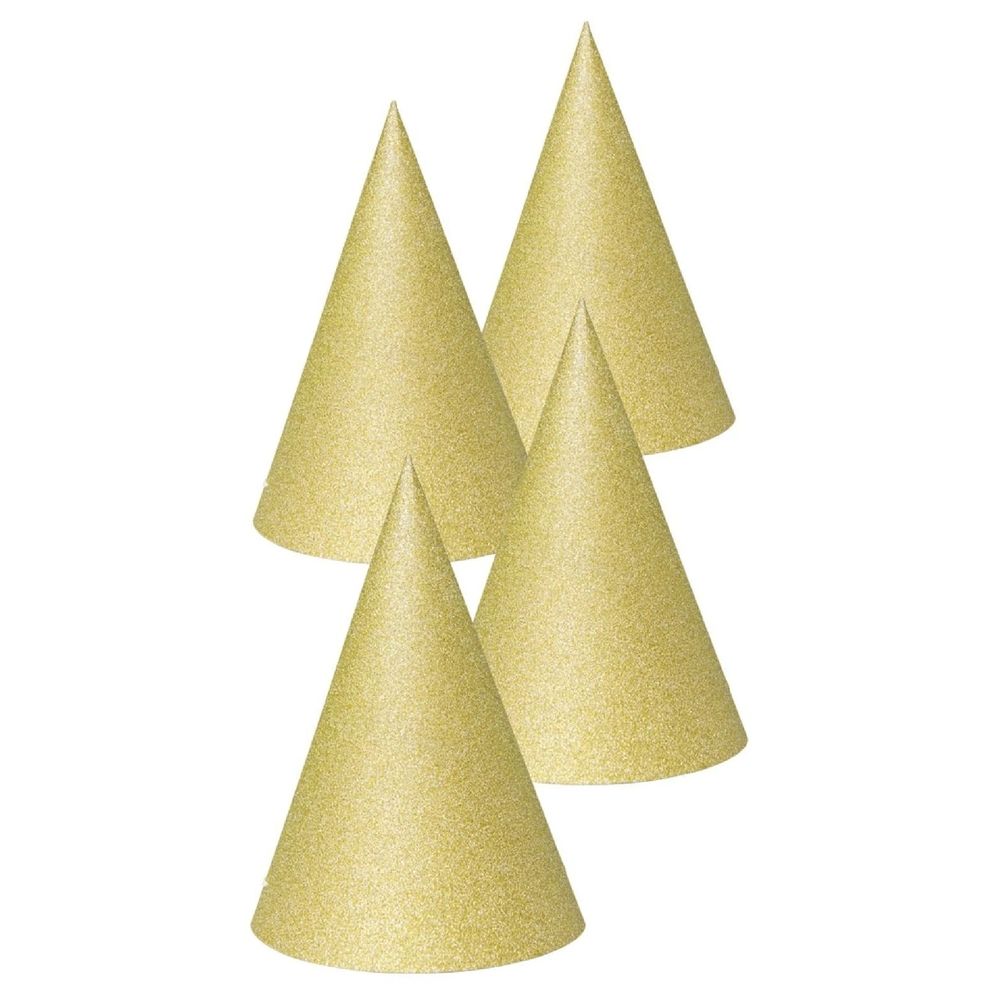 Folat - Glitter Cone Hat - Gold - 16 cm - 4pcs