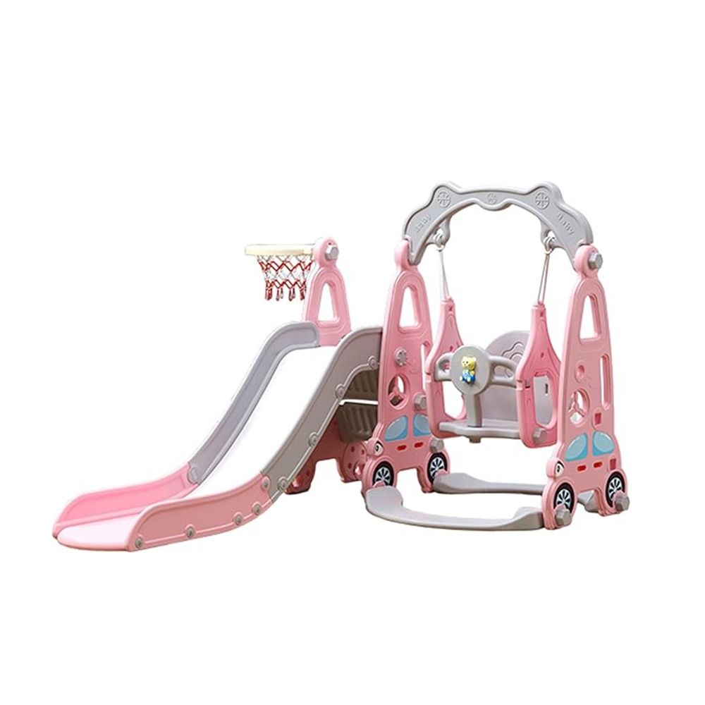 Megastar - Zoom Slide & Swing Multiplayset 3-In-1 For Kids With Basketball Hoop - Pink