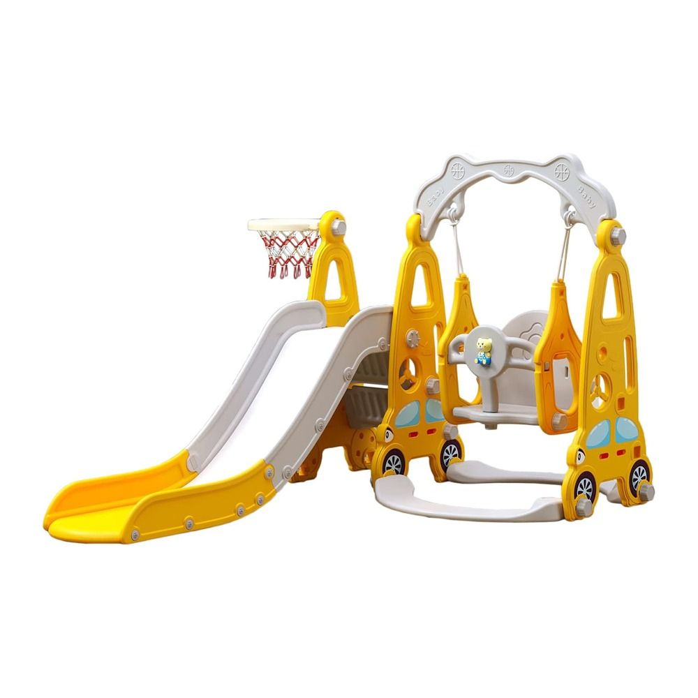 Megastar - Zoom Slide & Swing Multiplayset 3-In-1 For Kids With Basketball Hoop - Yellow