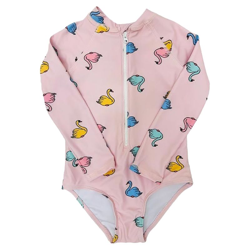 Onesports - Long Sleeved Swan Print Swimsuit