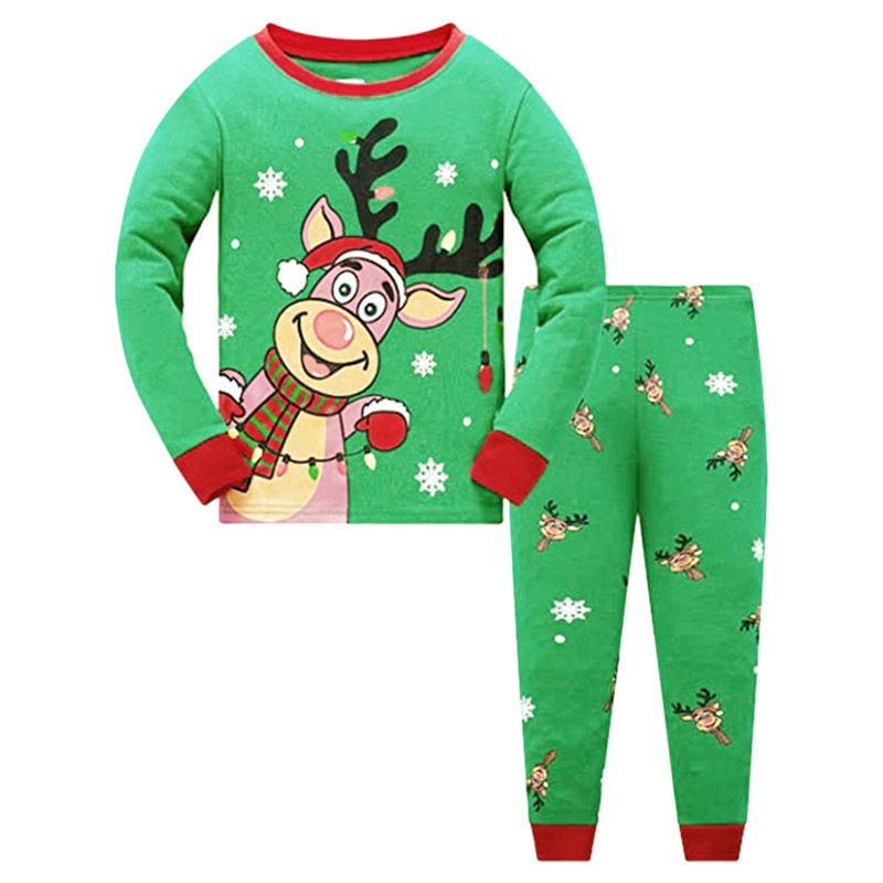 Sugar Rush - Christmas Reindeer Printed Top & Bottom Set - Green