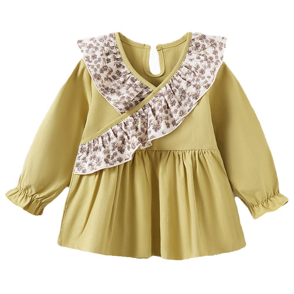 Sugar Rush - Printed V-Neck Full Sleeves Dress - Yellow