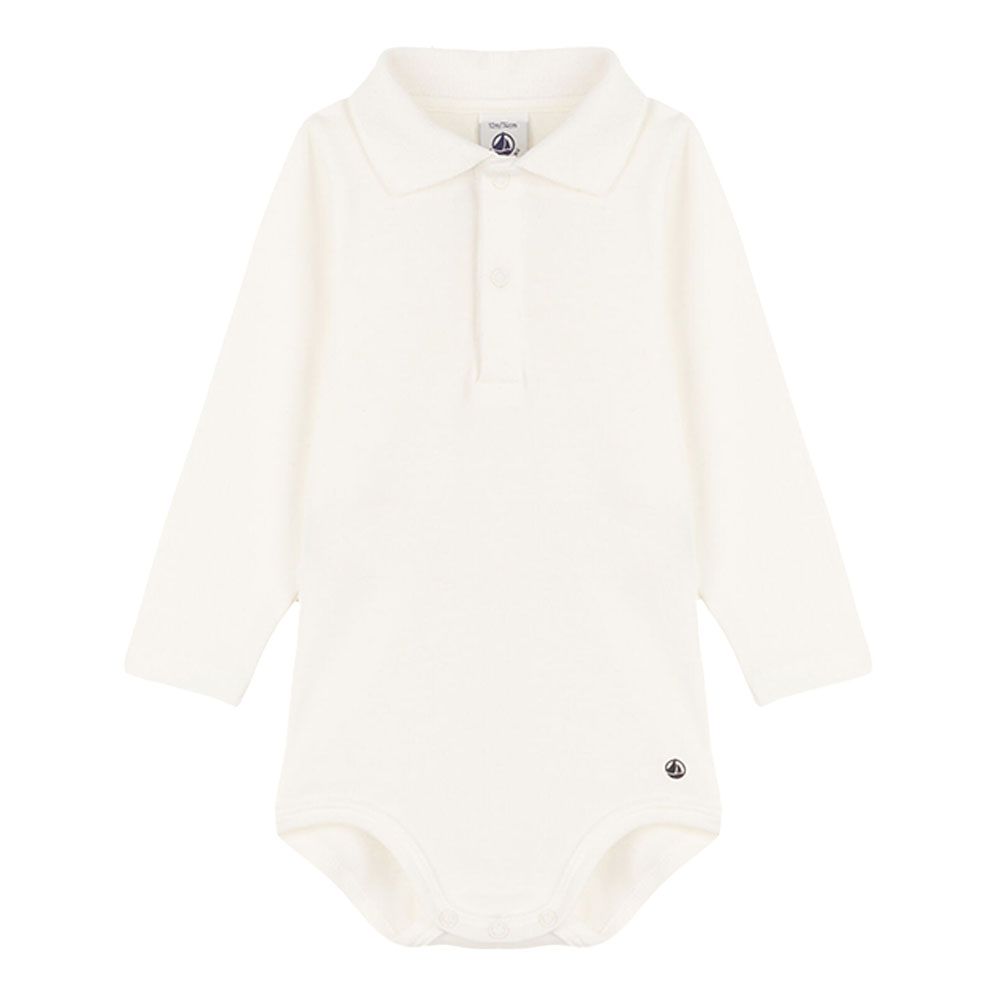 Petit Bateau - Babies Polo Neck Cotton Bodysuit - White