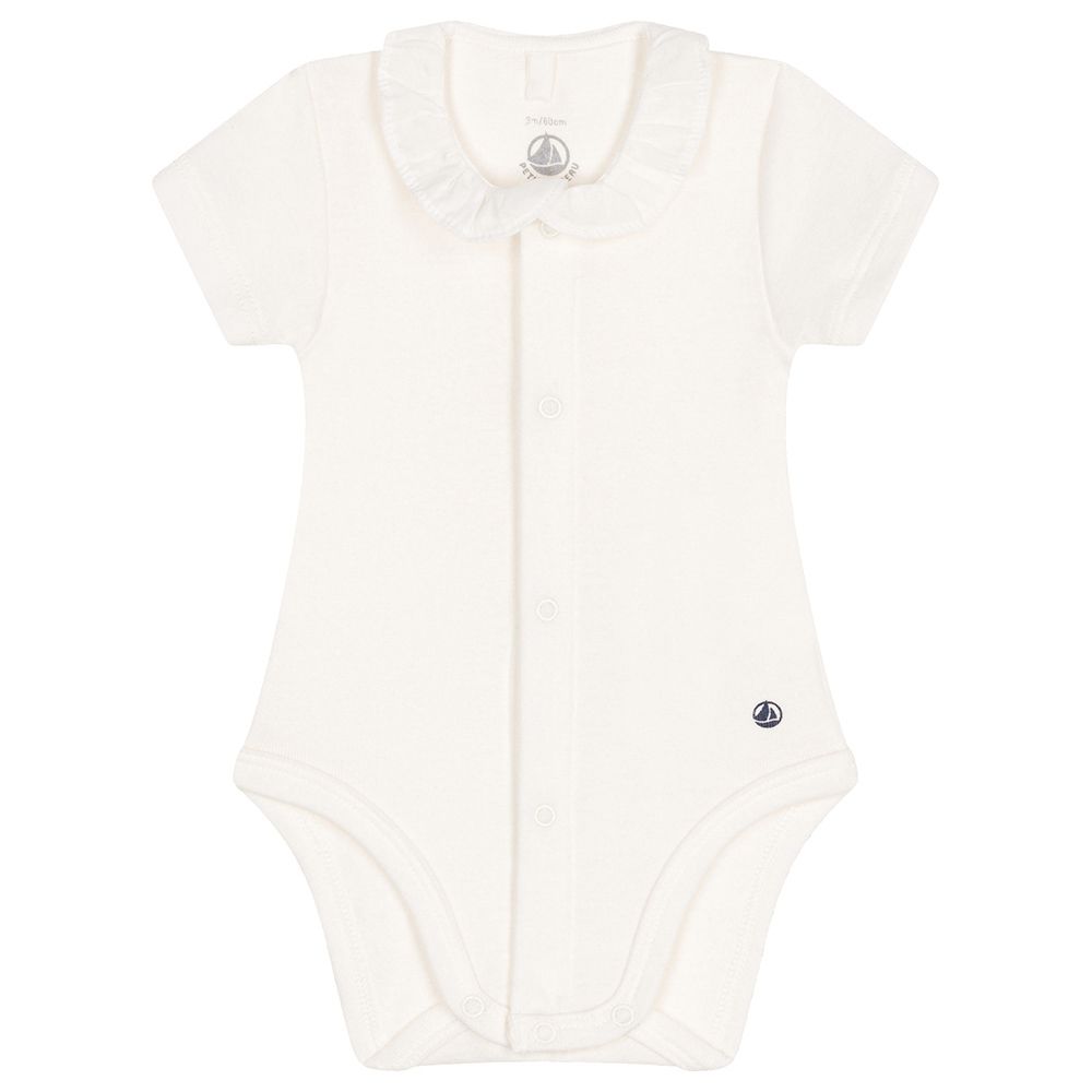 Petit Bateau - Baby's Short Sleeves Ruffled Neck Bodysuit - White