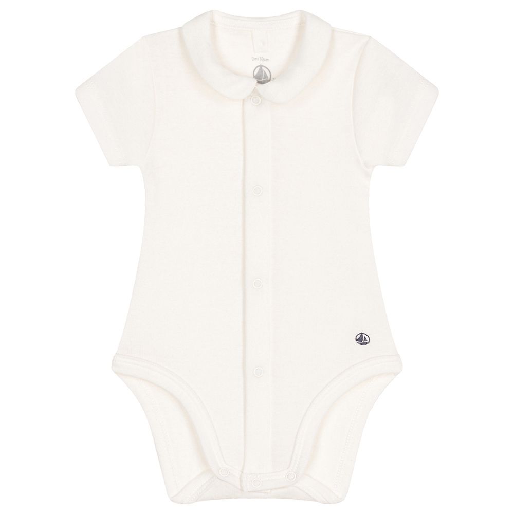 Petit Bateau - Baby's Short-Sleeves Collar Neck Bodysuit - White