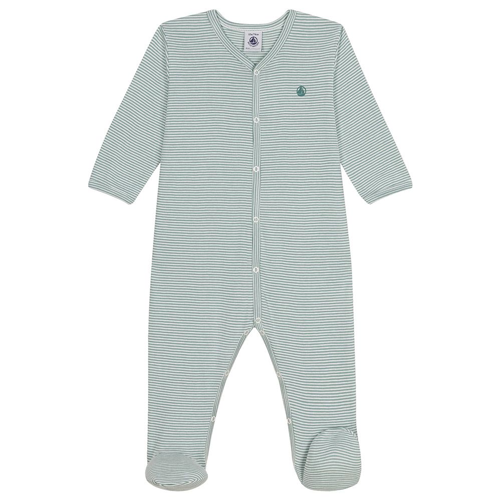 Petit Bateau - Babies' Stripy Cotton Pyjama Set - Green/White