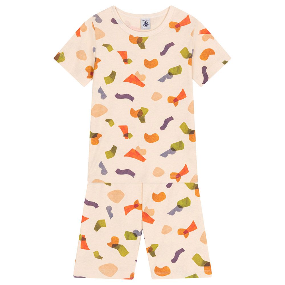 Petit Bateau - 2pc-Set - Boy's Short Cotton Print Pyjama Set - Beige