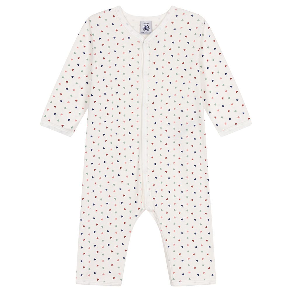 Petit Bateau - Baby's Heart Print Footless Cotton Sleepsuit - White