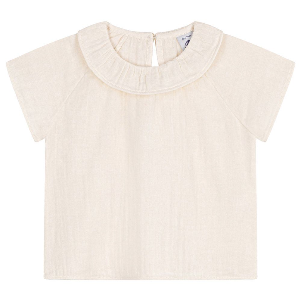 Petit Bateau - Baby's Short Sleeves Cotton Gauze Blouse - White