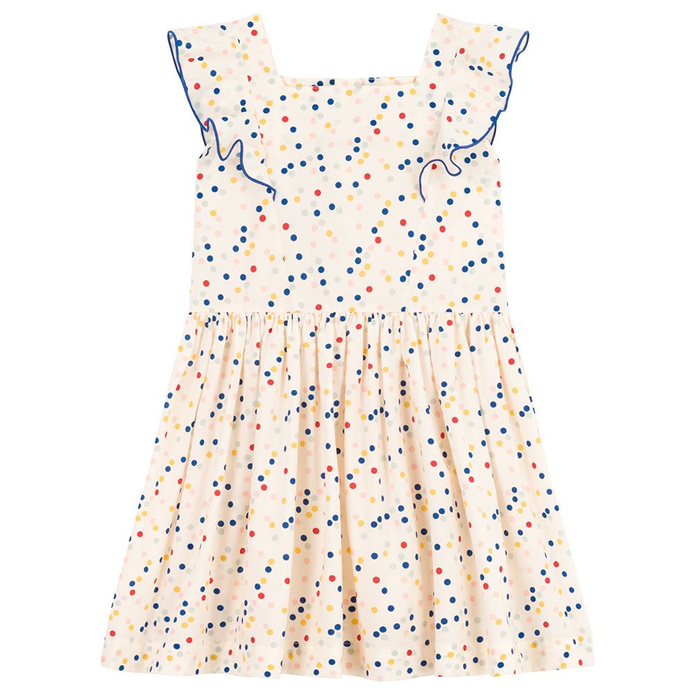 Petit Bateau - Girl's Sleeveless Printed Poplin Dress - Beige