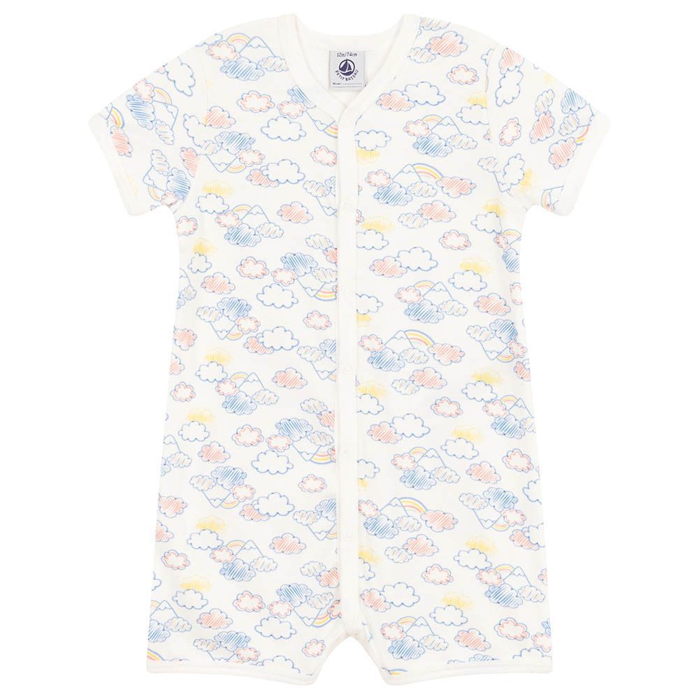 Petit Bateau - Baby's Cotton Rainbow Print Playsuit - White