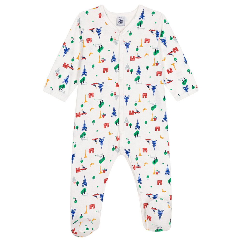 Petit Bateau - Baby's Paris Print Cotton Sleepsuit - White