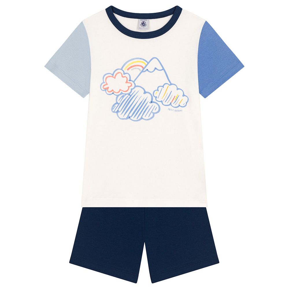 Petit Bateau - 2pc-Set - Boy's Plain Short Cotton Pajama Set