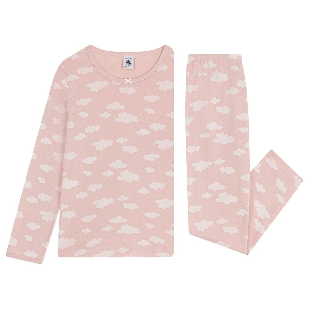 Petit Bateau - 2pc-Set - Girl's Cloud Print Cotton Pyjama Set - Pink