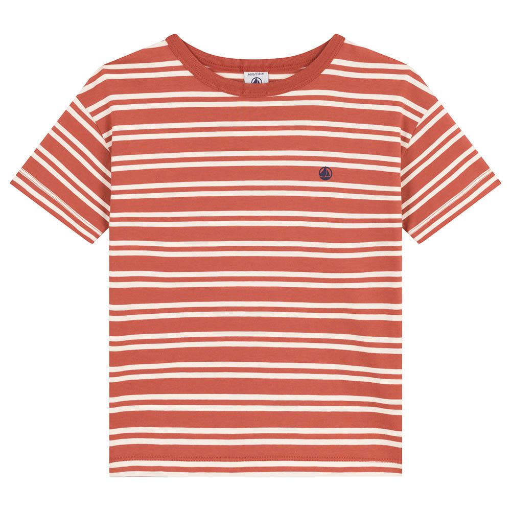 Petit Bateau - Boy's Stripy Jersey T-Shirt - Orange/White