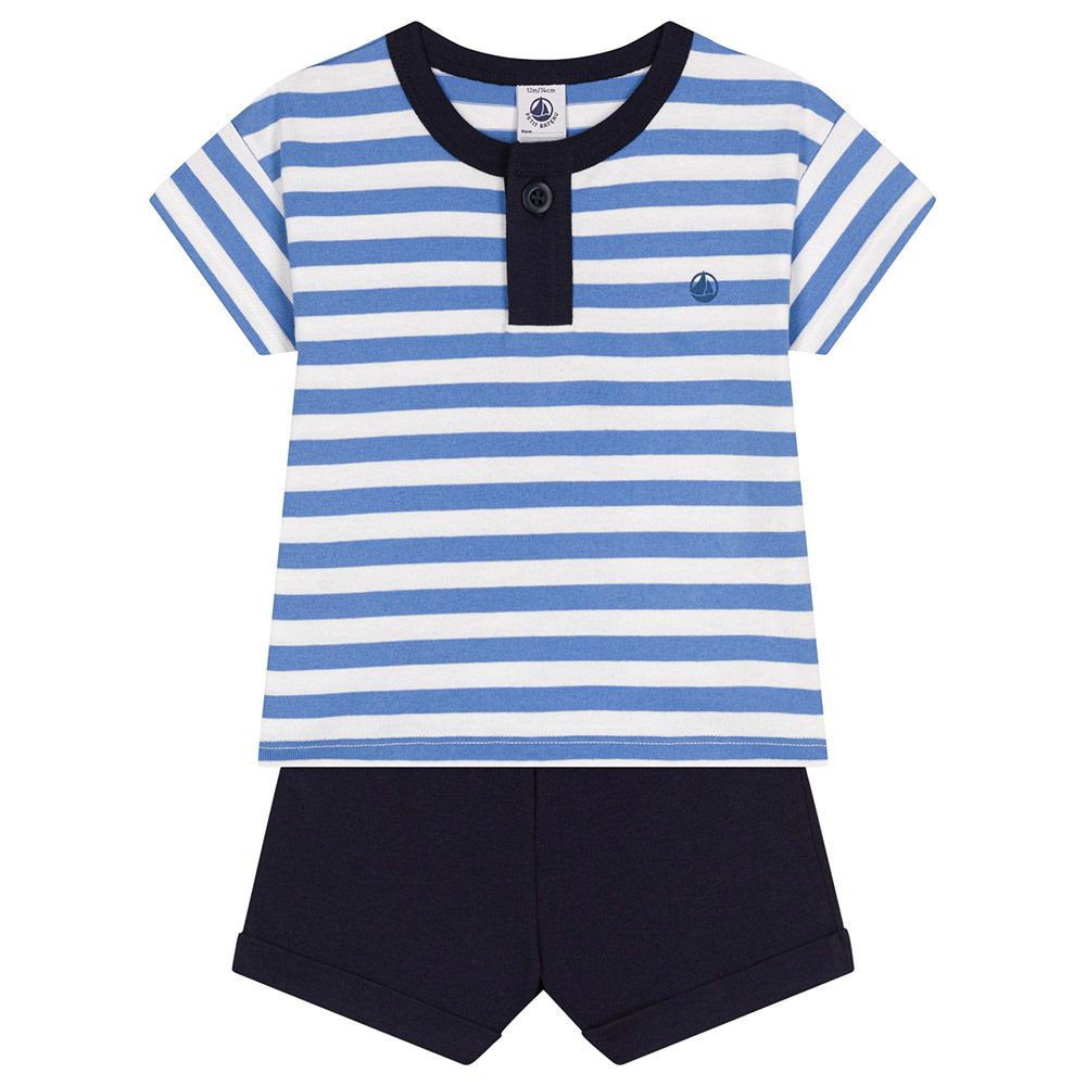 Petit Bateau - 2pc-Set - Baby's Jersey T-Shirt And Shorts - Blue/White