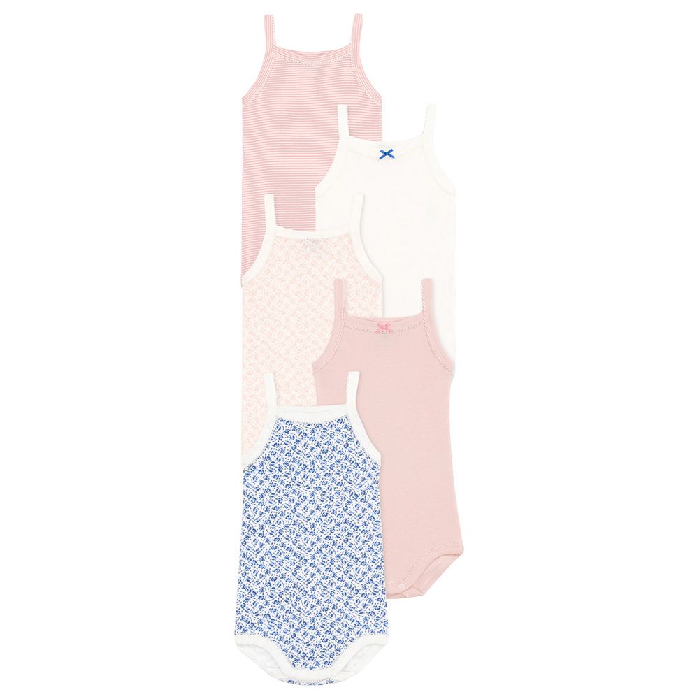 Petit Bateau - 5pc-Set - Baby's Floral Cotton Bodysuits With Straps